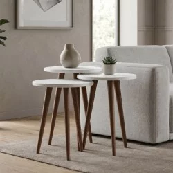 Τραπεζάκι βοηθητικό σετ 3 τμχ Cruz  χρώμα λευκό Ø33x46εκ.