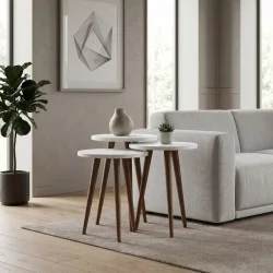 Τραπεζάκι βοηθητικό σετ 3 τμχ Cruz  χρώμα λευκό Ø33x46εκ.