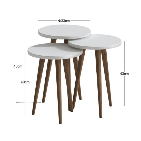 Τραπεζάκι βοηθητικό σετ 3 τμχ Cruz  χρώμα λευκό Ø33x46εκ.