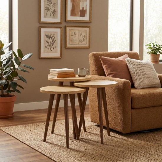 Τραπεζάκι βοηθητικό σετ 3 τμχ Cruz  χρώμα sapphire oak Ø33x46εκ.