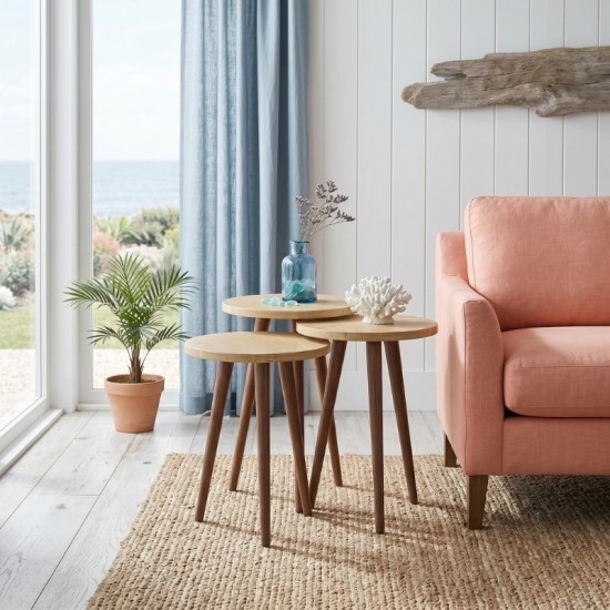 Τραπεζάκι βοηθητικό σετ 3 τμχ Cruz  χρώμα sapphire oak Ø33x46εκ.