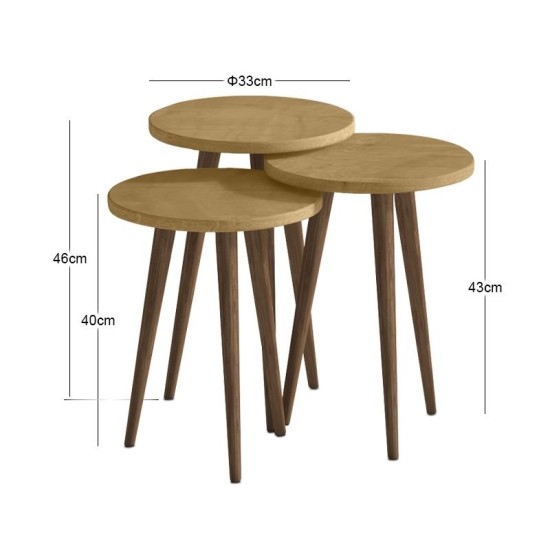 Τραπεζάκι βοηθητικό σετ 3 τμχ Cruz  χρώμα sapphire oak Ø33x46εκ.