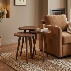 Τραπεζάκι βοηθητικό σετ 3 τμχ Cruz  χρώμα καρυδί Ø33x46εκ.