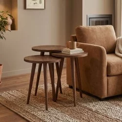 Τραπεζάκι βοηθητικό σετ 3 τμχ Cruz  χρώμα καρυδί Ø33x46εκ.