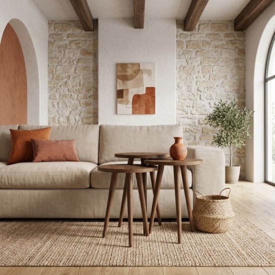 Τραπεζάκι βοηθητικό σετ 3 τμχ Cruz  χρώμα καρυδί Ø33x46εκ.