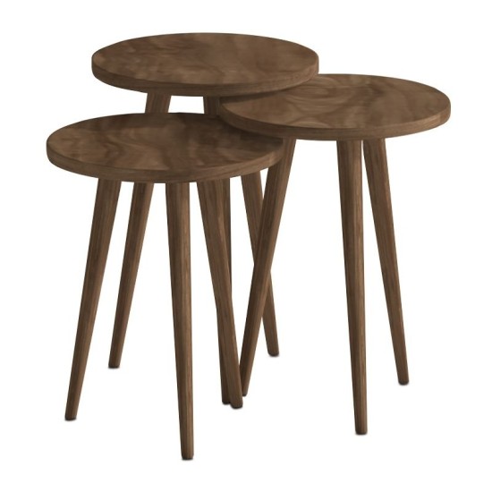 Τραπεζάκι βοηθητικό σετ 3 τμχ Cruz  χρώμα καρυδί Ø33x46εκ.
