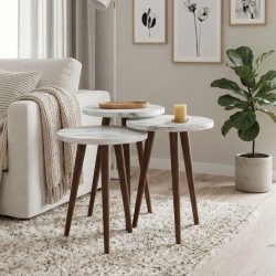 Τραπεζάκι βοηθητικό σετ 3 τμχ Cruz  χρώμα λευκό εφέ μαρμάρου Ø33x46εκ.