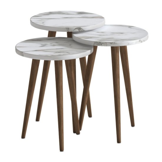 Τραπεζάκι βοηθητικό σετ 3 τμχ Cruz  χρώμα λευκό εφέ μαρμάρου Ø33x46εκ.