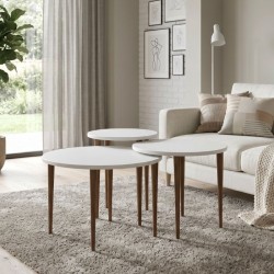 Τραπεζάκι σαλονιού σετ 3 τμχ Nola  χρώμα λευκό Ø60x46εκ.