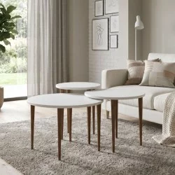 Τραπεζάκι σαλονιού σετ 3 τμχ Nola  χρώμα λευκό Ø60x46εκ.
