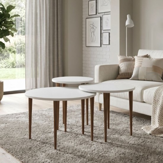 Τραπεζάκι σαλονιού σετ 3 τμχ Nola  χρώμα λευκό Ø60x46εκ.