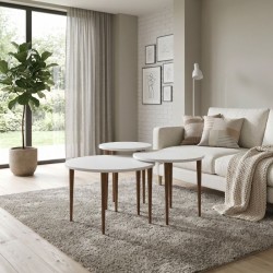 Τραπεζάκι σαλονιού σετ 3 τμχ Nola  χρώμα λευκό Ø60x46εκ.