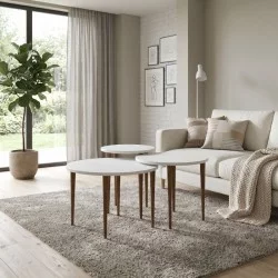 Τραπεζάκι σαλονιού σετ 3 τμχ Nola  χρώμα λευκό Ø60x46εκ.