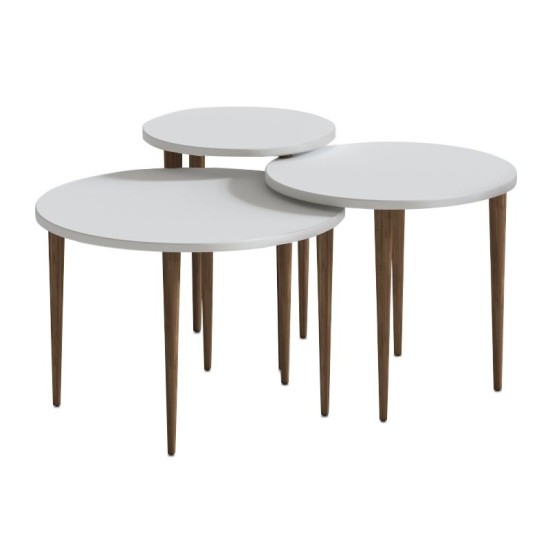 Τραπεζάκι σαλονιού σετ 3 τμχ Nola  χρώμα λευκό Ø60x46εκ.