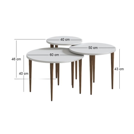 Τραπεζάκι σαλονιού σετ 3 τμχ Nola  χρώμα λευκό Ø60x46εκ.