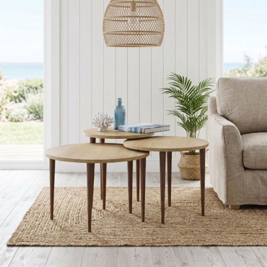 Τραπεζάκι σαλονιού σετ 3 τμχ Nola  χρώμα sapphire oak Ø60x46εκ.