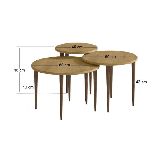 Τραπεζάκι σαλονιού σετ 3 τμχ Nola  χρώμα sapphire oak Ø60x46εκ.