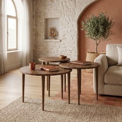 Τραπεζάκι σαλονιού σετ 3 τμχ Nola  χρώμα καρυδί Ø60x46εκ.