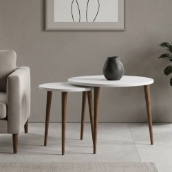 Τραπεζάκι σαλονιού σετ 2 τμχ Nola  χρώμα λευκό Ø60x46εκ.