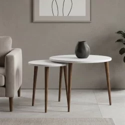 Τραπεζάκι σαλονιού σετ 2 τμχ Nola  χρώμα λευκό Ø60x46εκ.