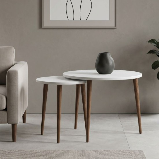 Τραπεζάκι σαλονιού σετ 2 τμχ Nola  χρώμα λευκό Ø60x46εκ.