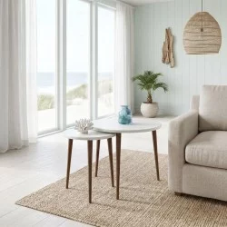 Τραπεζάκι σαλονιού σετ 2 τμχ Nola  χρώμα λευκό Ø60x46εκ.