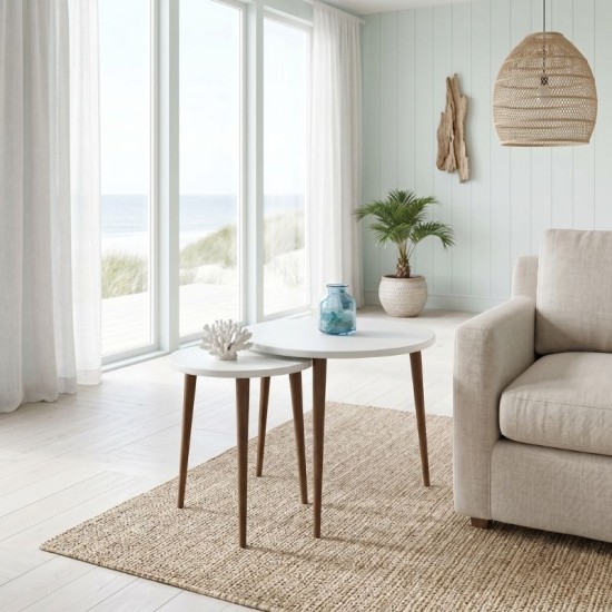 Τραπεζάκι σαλονιού σετ 2 τμχ Nola  χρώμα λευκό Ø60x46εκ.