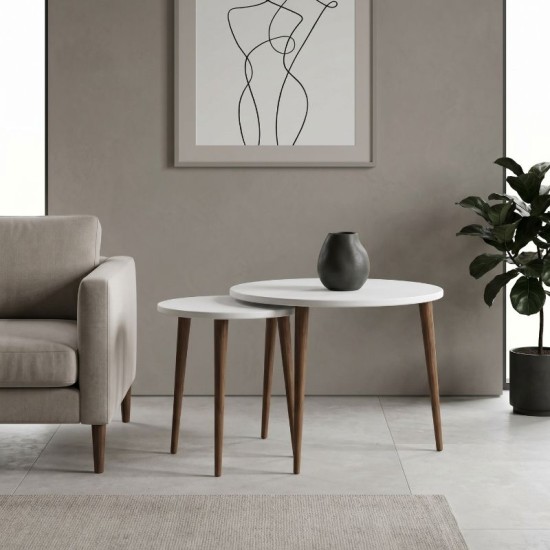 Τραπεζάκι σαλονιού σετ 2 τμχ Nola  χρώμα λευκό Ø60x46εκ.