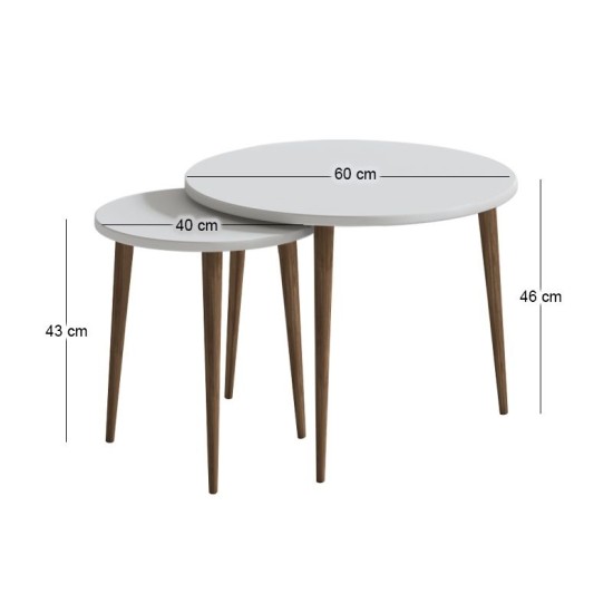 Τραπεζάκι σαλονιού σετ 2 τμχ Nola  χρώμα λευκό Ø60x46εκ.