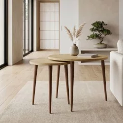 Τραπεζάκι σαλονιού σετ 2 τμχ Nola  χρώμα sapphire oak Ø60x46εκ.