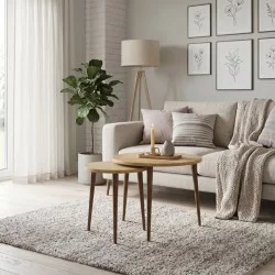 Τραπεζάκι σαλονιού σετ 2 τμχ Nola  χρώμα sapphire oak Ø60x46εκ.