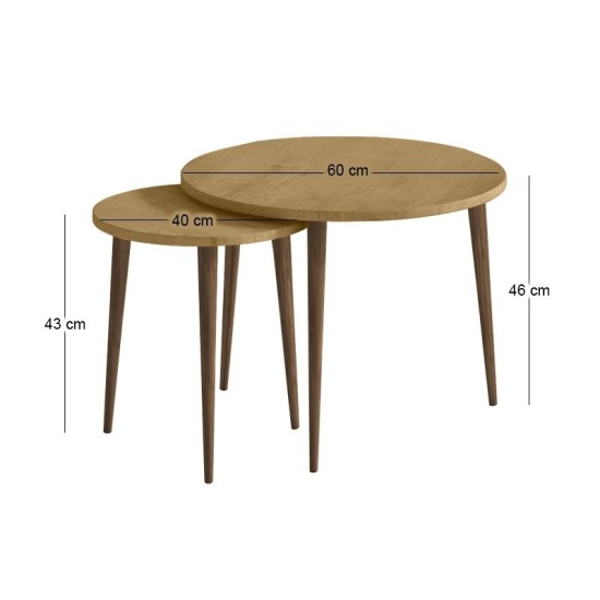 Τραπεζάκι σαλονιού σετ 2 τμχ Nola  χρώμα sapphire oak Ø60x46εκ.