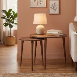 Τραπεζάκι σαλονιού σετ 2 τμχ Nola  χρώμα καρυδί Ø60x46εκ.