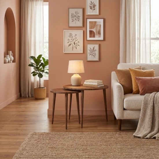 Τραπεζάκι σαλονιού σετ 2 τμχ Nola  χρώμα καρυδί Ø60x46εκ.