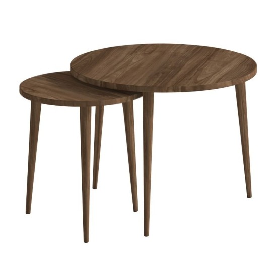 Τραπεζάκι σαλονιού σετ 2 τμχ Nola  χρώμα καρυδί Ø60x46εκ.