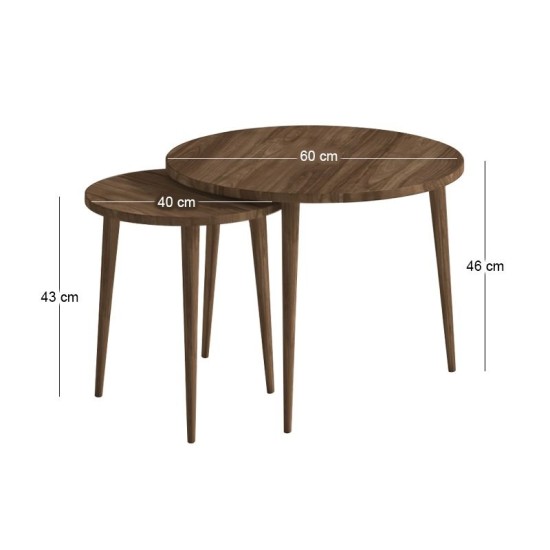 Τραπεζάκι σαλονιού σετ 2 τμχ Nola  χρώμα καρυδί Ø60x46εκ.