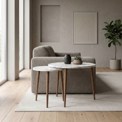 Τραπεζάκι σαλονιού σετ 2 τμχ Nola  χρώμα λευκό εφέ μαρμάρου Ø60x46εκ.