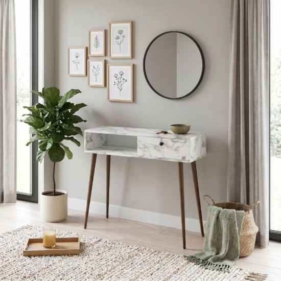 Κονσόλα Napoli  χρώμα λευκό εφέ μαρμάρου 90x29x88εκ.