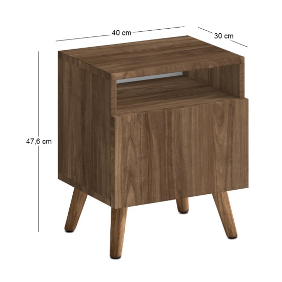 Κομοδίνο Sole  χρώμα καρυδί 40x30x47,6εκ.
