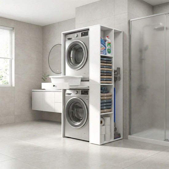 Έπιπλο πλυντηρίου - στεγνωτηρίου Bace  χρώμα λευκό 90x60x187εκ.