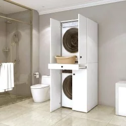 Έπιπλο πλυντηρίου - στεγνωτηρίου Kindi  χρώμα λευκό 70x60x187εκ.