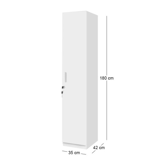 Ντουλάπα ρούχων Emeril  μονόφυλλη με κλειδαριά χρώμα λευκό 35x42x180εκ.