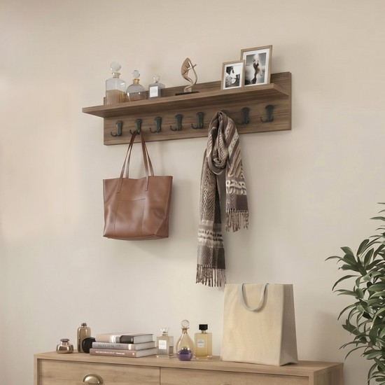 Κρεμάστρα τοίχου Vettini  χρώμα καρυδί 100x12x20εκ.