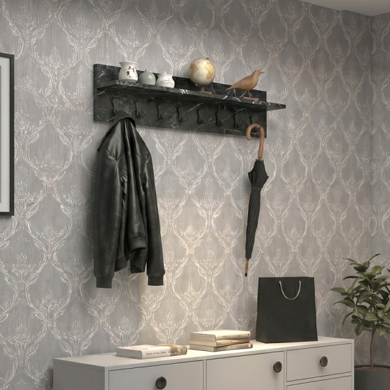 Κρεμάστρα τοίχου Vettini  χρώμα μαύρο εφέ μαρμάρου 100x12x20εκ.