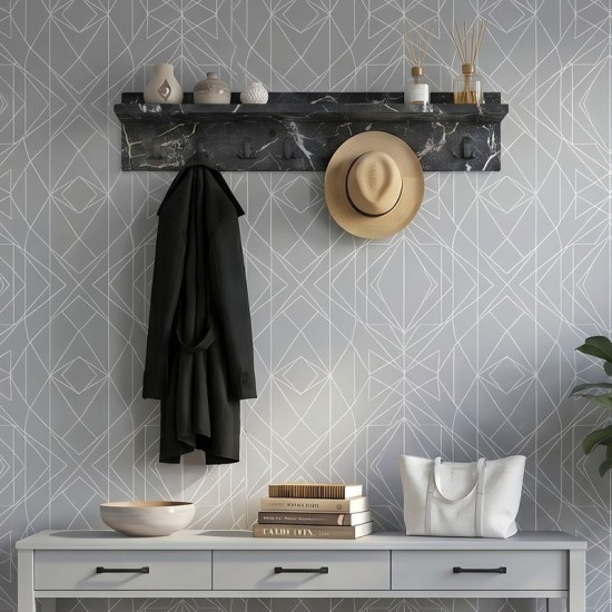 Κρεμάστρα τοίχου Vettini  χρώμα μαύρο εφέ μαρμάρου 100x12x20εκ.