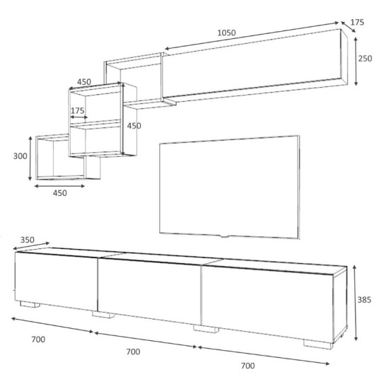 Σύνθεση τηλεόρασης Free  χρώμα ανθρακί - γκρι σκυροδέματος 210x35x38εκ.