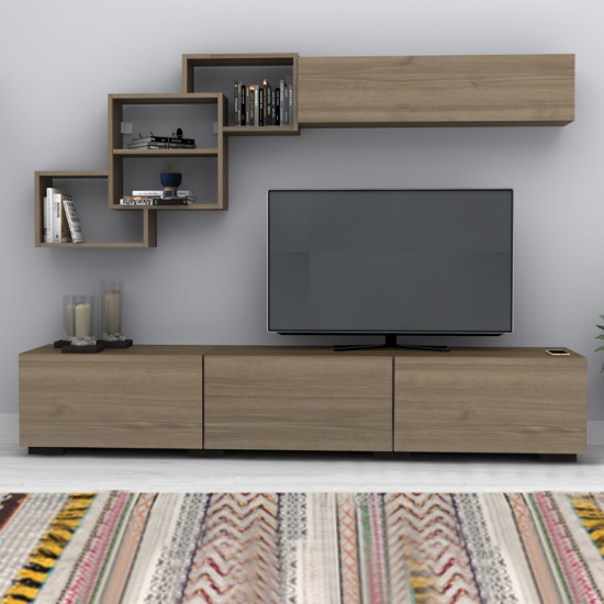 Σύνθεση τηλεόρασης Free  χρώμα καρυδί 210x35x38εκ.