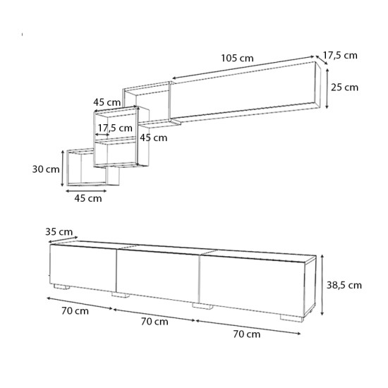 Σύνθεση τηλεόρασης Free  χρώμα καρυδί 210x35x38εκ.