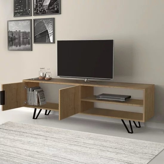 Έπιπλο τηλεόρασης Foot  χρώμα φυσικό οξιάς 160x35x49εκ.