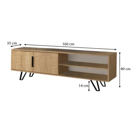 Έπιπλο τηλεόρασης Foot  χρώμα φυσικό οξιάς 160x35x49εκ.